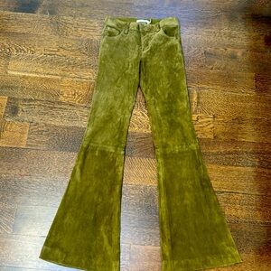 Green suede Alice and Olivia bell bottom pants. Never been worn!  Size 0
